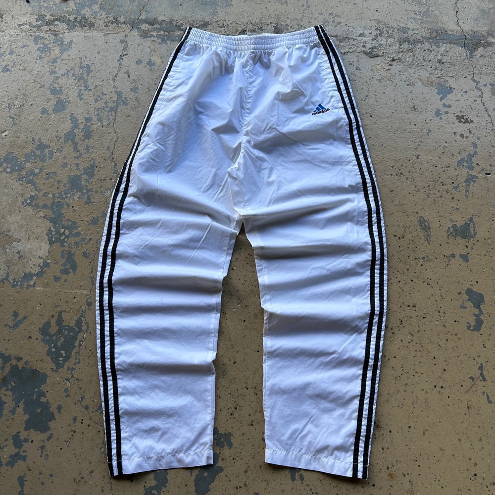 Vintage 90s Adidas Tearaway Track Pants Mens Medium White Black Snap Warmup